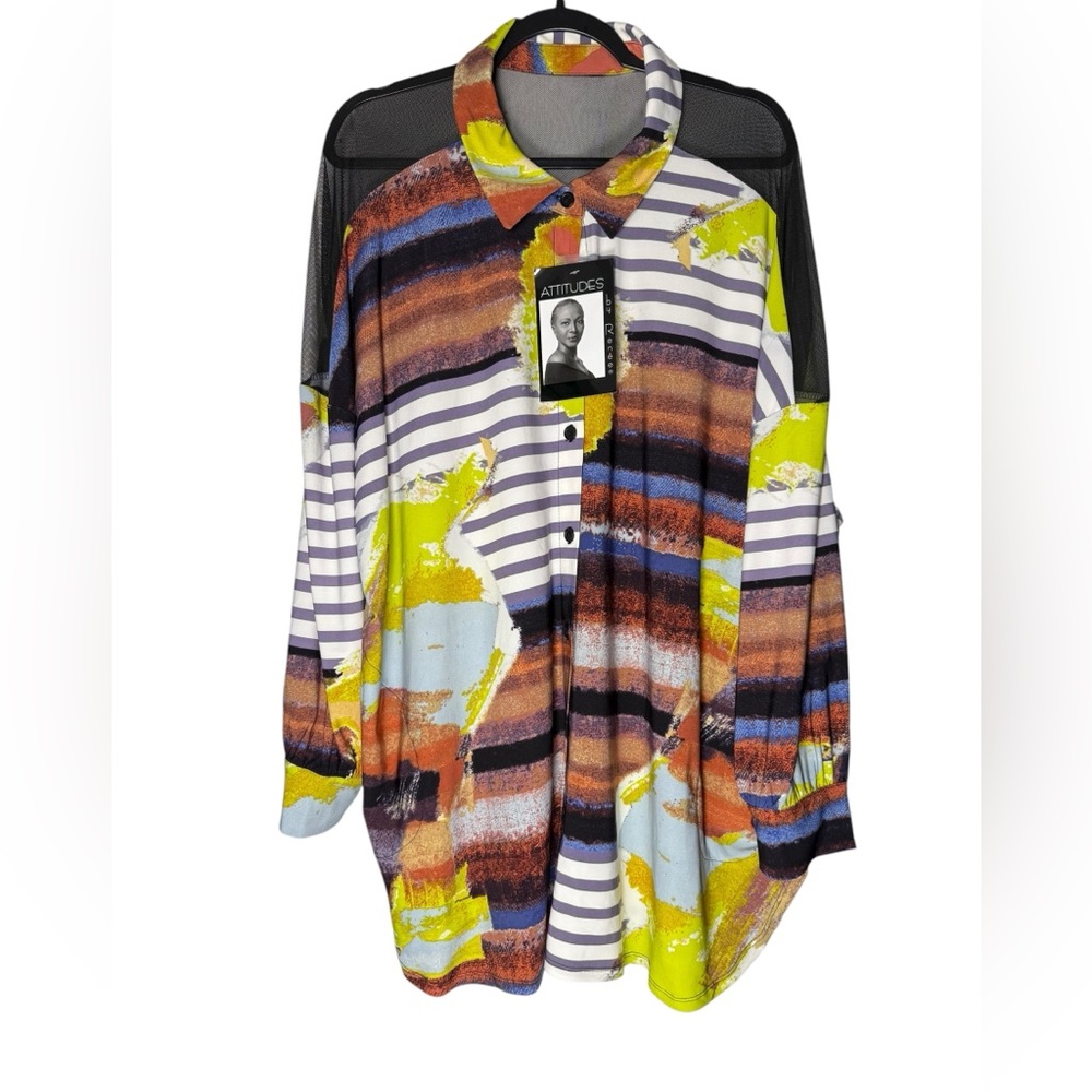 Attitudes by Renée Women’s 2X Button-Up Blouse Multicolor Abstract Print NWT
